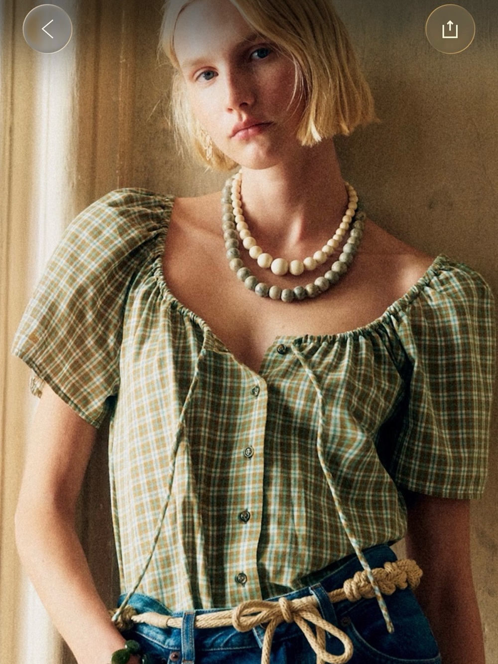 NWT Sézane VIKALY SZ 6 Top in Green & Blue Newcastle plaid print Rare! 🇫🇷